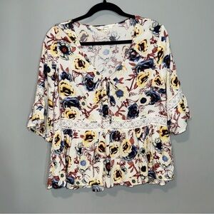 Maurices Floral Peasant Blouse with Lace Trim, Size M